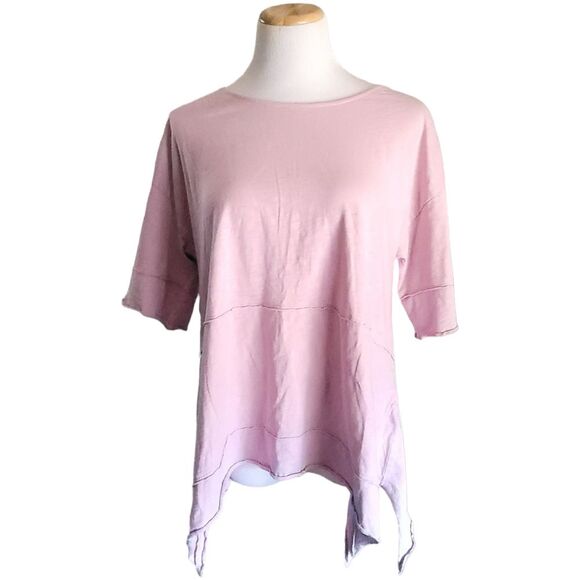 Soft Surroundings Womens Pink Soft Knit Top Flutter Sleeve Shark bite Hem PL - Picture 1 of 10